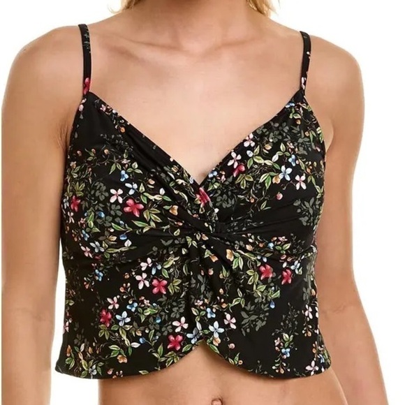 VINCE CAMUTO Women's Knotted Cropped Tankini Top, swimsuit black size S, new